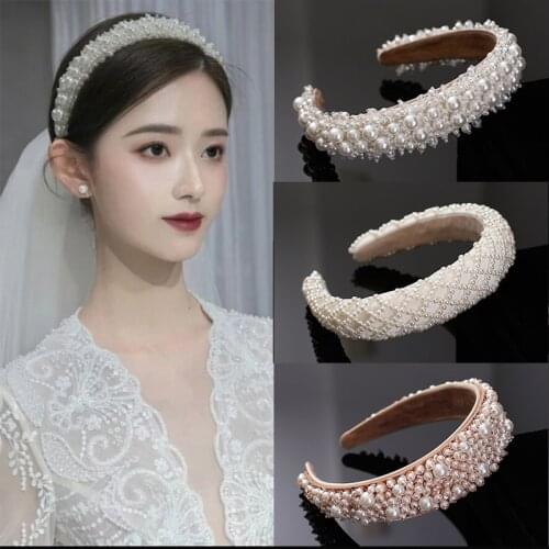 Wedding Headbands Handmade Beaded Pearl Hairbands For Women Hair Accessories Designer Hoops Bow Bridal Headwear Head Bands Clip