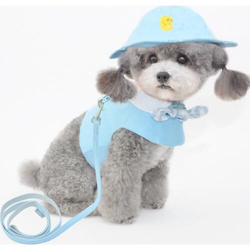 Multi Colors Cotton Dog Harness Cute Pet Clothing with hat Solid Colors S-XL Sizes Cool Summer Dog Harness with Leash Set