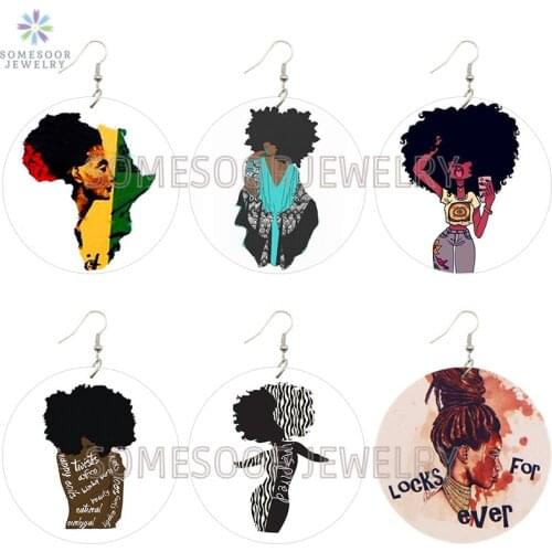 SOMESOOR AFRO Twists Natural Hair Wooden Drop Earrings Black Girl Rock African Ethnic Design Ear Loops Jewelry For Women Gifts