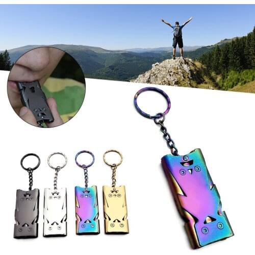 Outdoor EDC Survival Whistle High Decibel Double Pipe Whistle Stainless Steel Alloy Keychain Cheerleading Emergency Multi Tool