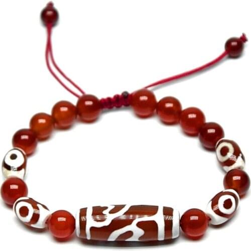 Tibetan characteristics agate DZI Red/White lucky lotus eyes men&women bracelet braided rope bracelet adjustable Free Shipping