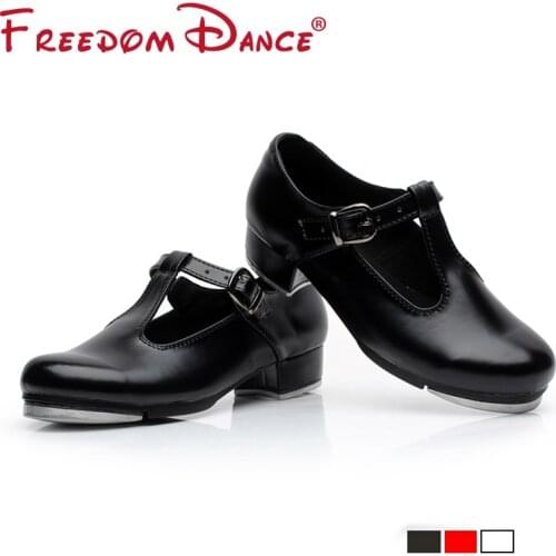 T Shaped Patent Leather Tap Dance Shoes For Girls Women Low Heel Black Hip-hop Jazz Step Dance Shoes Clogging Shoes Size 26-42