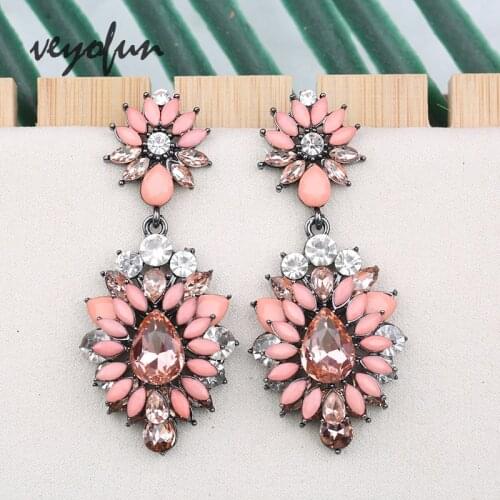 VEYOFUN Vintage Zinc Alloy Acrylic Crystal Drop Earrings Luxury Bridal Dangle Earrings for Women Fashion Jewelry Gift