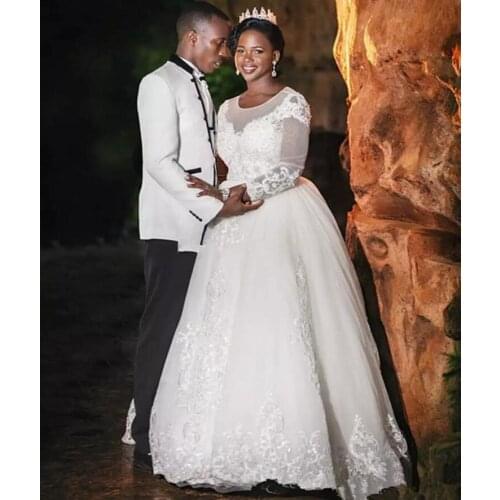 Hot Sale A-Line Long Sleeves Lace Wedding Dresses 2021 Sweep Train Sexy Open Back Bridal Gowns Custom Made