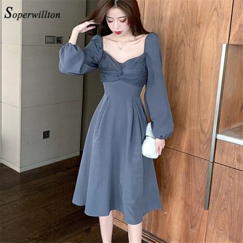 French Style Vintage Female Dress Elegant Slim Autumn retro Dresses Vestidos Black Casual Midi Sexy Dress for Women