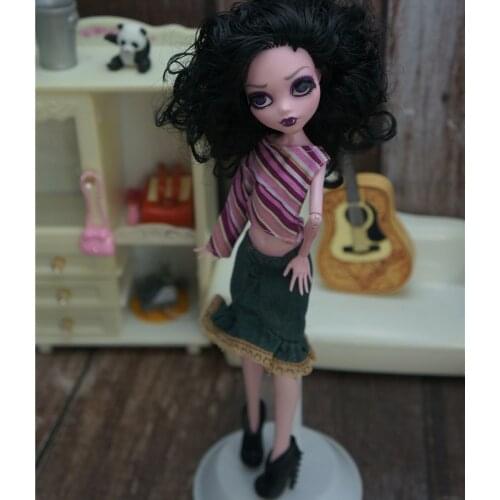 1set Fashion Doll Clothes for Monster High Doll Outfits Pink Stripe Asymmetry Shirt Denim Skirt Costume For Monster Doll DIY Toy