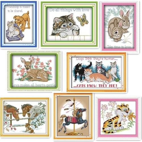 11CT 14CT multi-standard animal series puppy kitten fawn bunny rabbit pattern cross stitch pure hand-sewing embroidery gifts