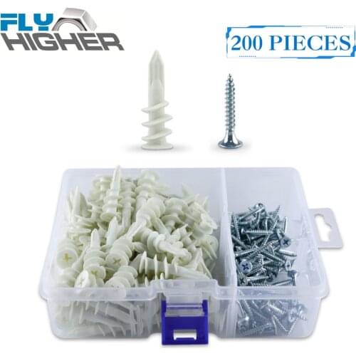 200pcs Nylon Self-Drilling drywall / plasterboard Anchor with tapping screw kit