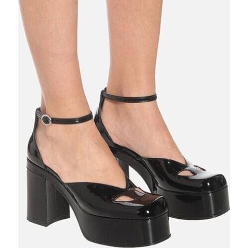 2021 Brand Women Shoes Square Toe High Heels Hole Gladiator Sandals Thick Heel Platform Shoe Fashion Catwalk Pumps Sandalias