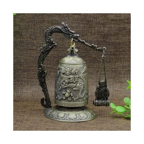 5 Style Vintage Lock Dragon Carved Buddhist Bell Temple Good Luck Art Statue Home Office Table Alloy Pleasant Sound Decor Crafts