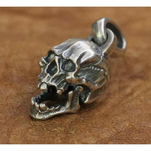 925 Sterling Silver Mens Skull Pendant High Details Biker Rock Punk Pendant TA176