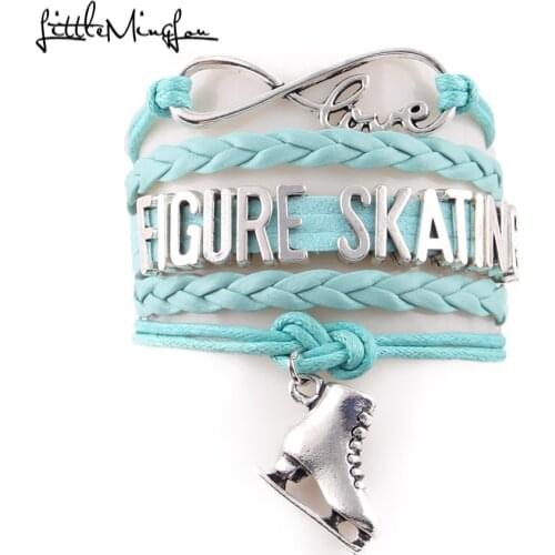 Little MingLou Infinity love Figure Skating Bracelet Skating Shoes Charm leather wrap men bracelets & bangles for women jewelry