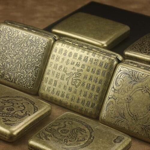 Retro Bronze Cigarette Case 12/16/20 Sticks Stainless Steel Cigarettes Holder Ultra-thin Portable With Card Slot Smoking Beast