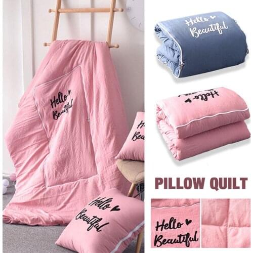 2 in 1 cotton cartoon foldable patchwork quilt blanket Letter printed square home office car throw pillow back cushion 150*100cm