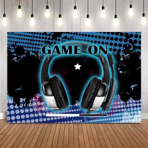 Game on backdrop newborn kids birthday Music Video Photo Background headset Retro Gaming Party decoration supplies