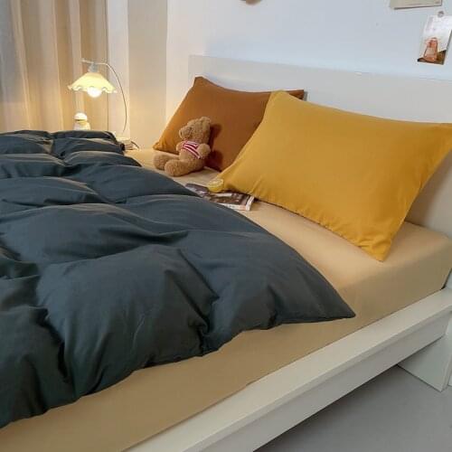 Classic Simple Bedding Set 7 Size Dark Grey Apricot Solid Bed Linen 4pcs/set Duvet Cover Sets Bed Sheet Side Home Textile