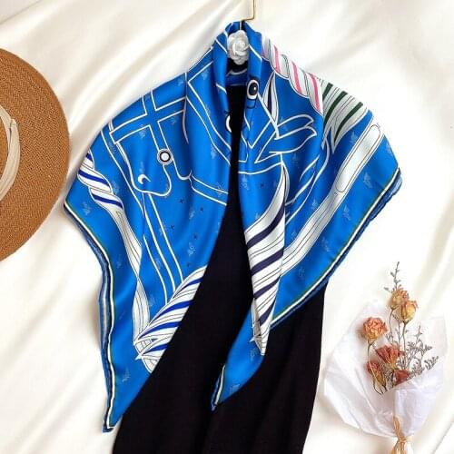 KOI LEAPING new fashion art horse head Oil painting twill 90 Large Square Scarf Women Sunscreen Silk Scarf Shawl festival gift