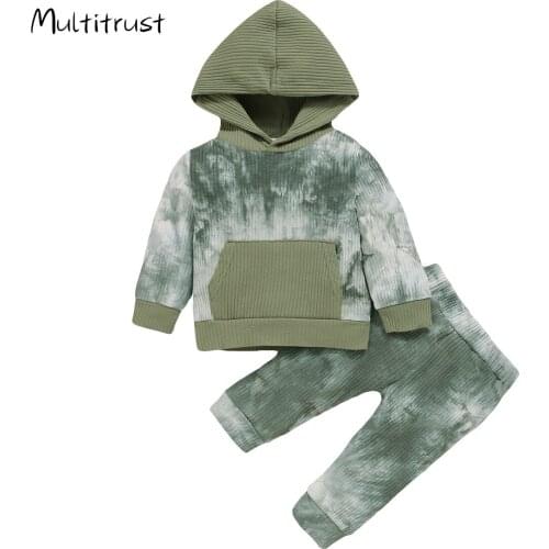 Newborn Baby Boy Clothes Set Tie Dye Print Infant Long Sleeve Hoodies Sweatshirts Tops+Pants Toddler Girls Sportwear Clothing