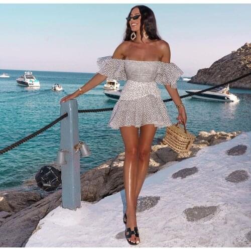 Summer 2021 Ruffles Sexy Off Shoulder Polka Dot Print Women Mini Party Dress Casual Slim Harajuku Robe Femme Vestidos BH7156