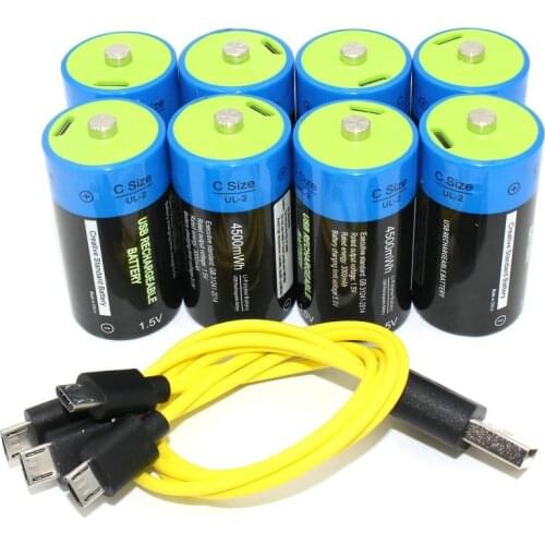 Etinesan 8pcs USB C size Battery C type Li-polymer Battery Rechargeable Battery 1.5V 3000 mAh+USB charging cable