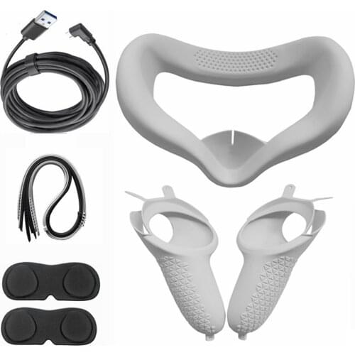 5in1 Soft Silicone Eye Mask Cover +VR Controller Protection Cover+Grip Wrist Strap+Lens Cover+5m Data Cable For Oculus Quest 2