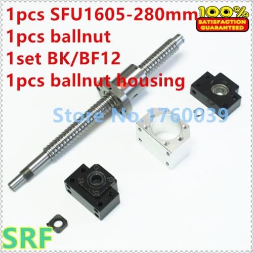 1605 Ballscrew set:1pcs 16mm Ball screw SFU1605 L=280mm C7+1pcs single Ballnut +1set BK/BF12 support+1pcs ballnut housing