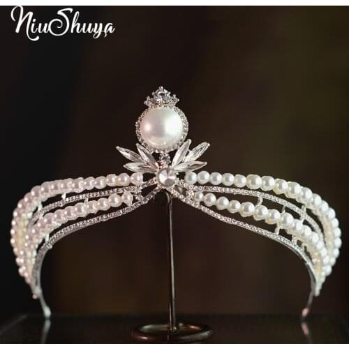 NiuShuya Fashion Rhinestone Pearls Crown Headband Gorgeous Tiaras and Crowns Wedding Head Ornaments Bridal Hair Jewelry Accessor