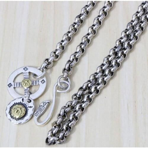 S925 Sterling Silver Takahashi Goro Roulette With Chain Hook O-chain Rough Long Sweater Necklace Retro Thai Silver Men And Women