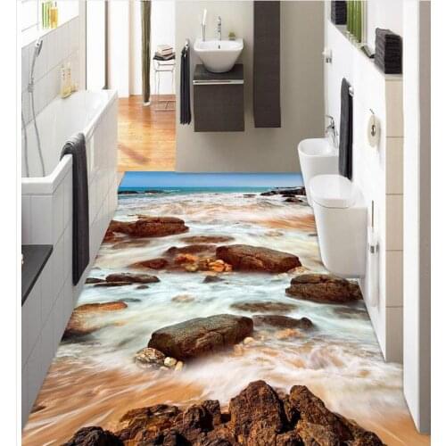 Custom Photo Floor 3D Wallpaper Modern Art 3D sea water stone flooring Waterproof floor mural painting Home Decoration
