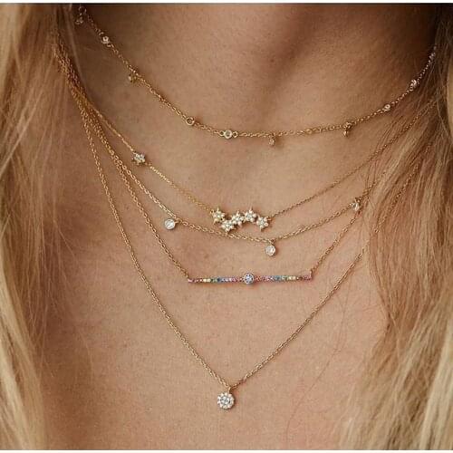 Simple Rainbow Bar CZ Necklace Gold Color 925 Sterling Silver Metal 2021 High Quality Fashion Colourful Round Circle CZ Jewelry