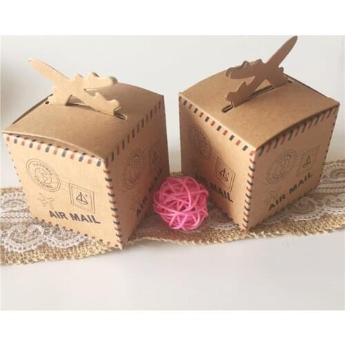 50pcs/lot DIY Air Mail Plane Aircraft Airplane Style Kraft Paper Candy Boxes Party Gift Boxes for Wedding Birthday Party Xmas