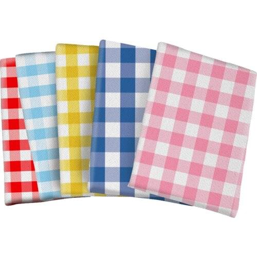 Check Pattern Printed Twill Polyester Cotton Fabric Dot Stripe for DIY Hair Bow Scarf Home Textiles Materials 50*145cm