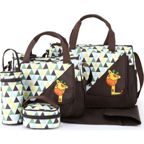 New Diaper bag 5 pieces set nappy tote bag large capacity for baby mom dad Travel Bag with Stroller Straps