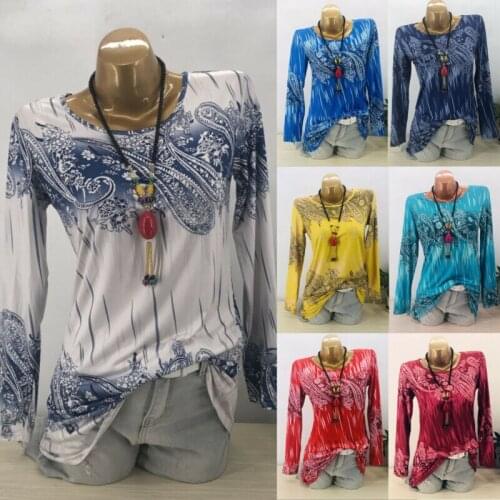Look thin Womens Floral Tunic Top Long Sleeve Casual T-shirt Ladies Boho Blouses