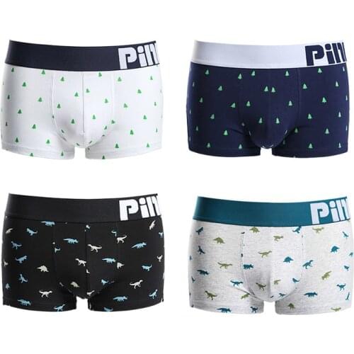 Pink Heroes Panties mens Underwear Brand Dinosaur Tree boxer Lingerie Homme Cuecas Cotton Sexy Male Underpants blusa masculina