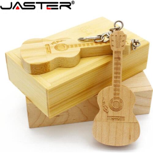 JASTER guitar USB Flash Drive 4GB 8GB 16GB 32GB 64GB usb 2.0 memory flash stick pen drive Wooden Box Free Custom Logo Printing
