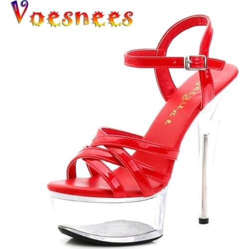 Voesnees NEW Women Shoes Female Sandals Model Show Catwalk Sexy Crystal Transparent Platform Shoes High Heels 15cm Wedding Shoes