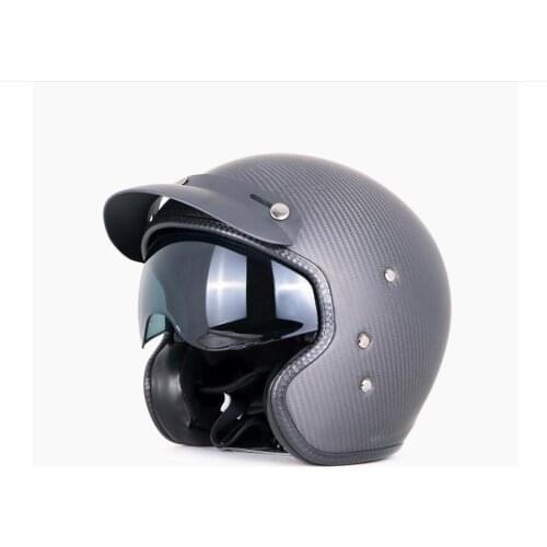 High Quality Carbon Fiber Motorcycle Sun Protection Inner Lens Winter Warm Personality Lightweight Half Cover Retro Helmet 3/4