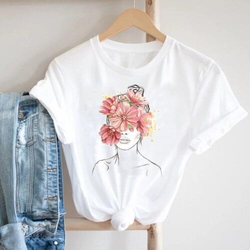 Women Short Sleeve Watercolor Flower Kawaii Spring Clothing 90s Fashion Clothes Print Tshirt Female Tee Top Graphic T-shirt