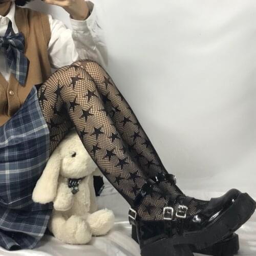 Fashion Star Print Sexy Women Tights Hollow Out Mesh Fishnet Nylon Pantyhose Punk Party Nightclub Black Tights Stocking Lingerie