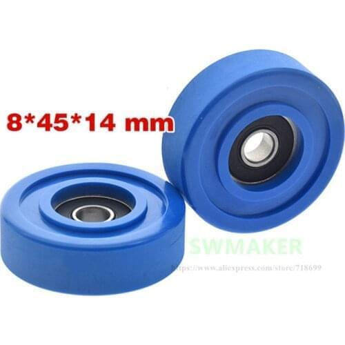 1pcs 8*45*14mm 608RS bearing rubber wheel/guide wheel/flat roller, M8 PU polyurethane pulley, silent mechanical pulley