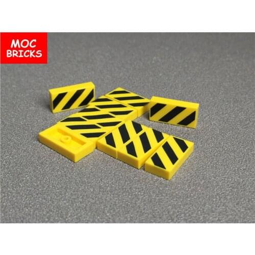 10pcs/lot DIY Warning Signs Tile 1 x 2 Black & Yellow Danger Stripes Black Pattern fit with 3069bpb436 Building blocks bricks
