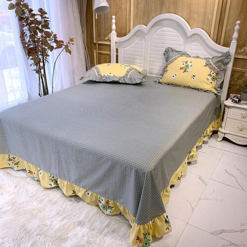 2020 new products Cotton printing Bed cover Fitted Sheet Pillowcases 2/3 pcs 250x250cm/250x270cmLotus leaf lace Bedding