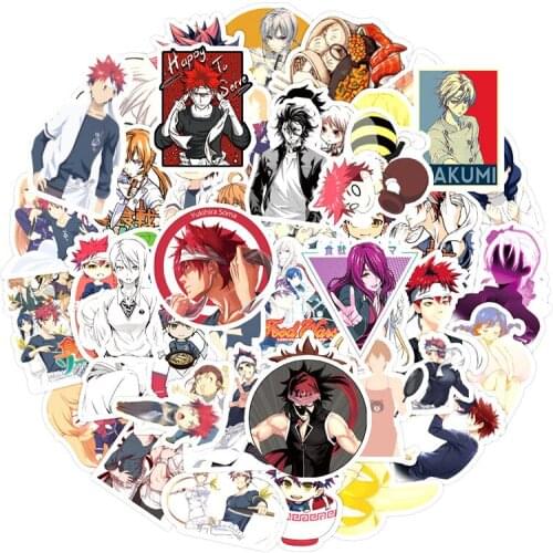 50pcs Food Wars Shokugeki no Soma Anime Stickers Laptop Motorcycle Luggage Skateboard Bicycle Waterproof Sticker Kids Toys