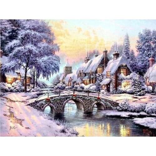 5D DIY Full Square/Round Drill Diamond Painting Snow bridge Diamond Embroidery Winter landscape Mosaic pattern Home Decor Gift