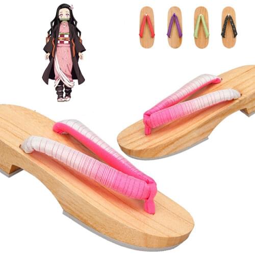 Anime Demon Slayer Cosplay Costumes Kamado Nezuko Geta Slippers Japanese Wooden Clogs for Women Kimono Flip-flops Shoes
