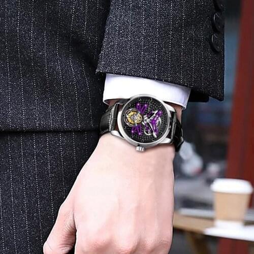 JINLERY Stent Tourbillon Watch Automatic Watch Special Hollow Mechanical Luxury Watches Leather Strap 2021 New relógio masculino