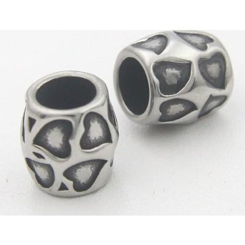 316l Stainless Steel Bead 5mm Large Hole Hearts Cylinder European Charms Spacer Beads For Jewelry Making Bracelet DIY