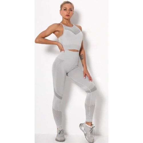 Quick drying Yoga vest set professional sports running seamless bodybuilding pants hollow bra set female workout set