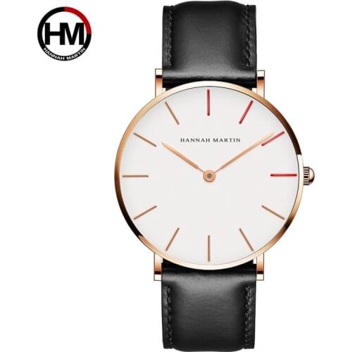 HANNAH MARTIN Watches Luxury Brand Men Simple Quartz Watch Leather Strap Band Unisex Watch Wrist Ladys Casual Clock Montre Femme
